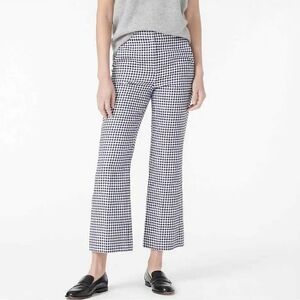 New! J.Crew Size 8 Navy Blue Gingham Linen Hayden Kickout Crop Lined Pants NWT